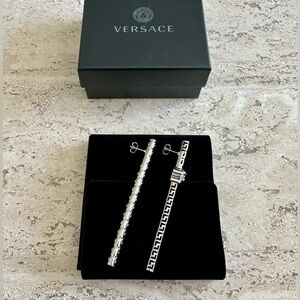 Versace Silver Greca Asymmetric Earrings